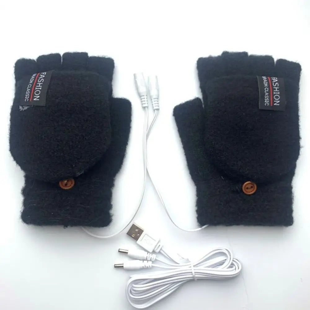 Mitten Winter Heated Gloves USB Electric Heating Gloves Full&Half Finger Warmer Gloves