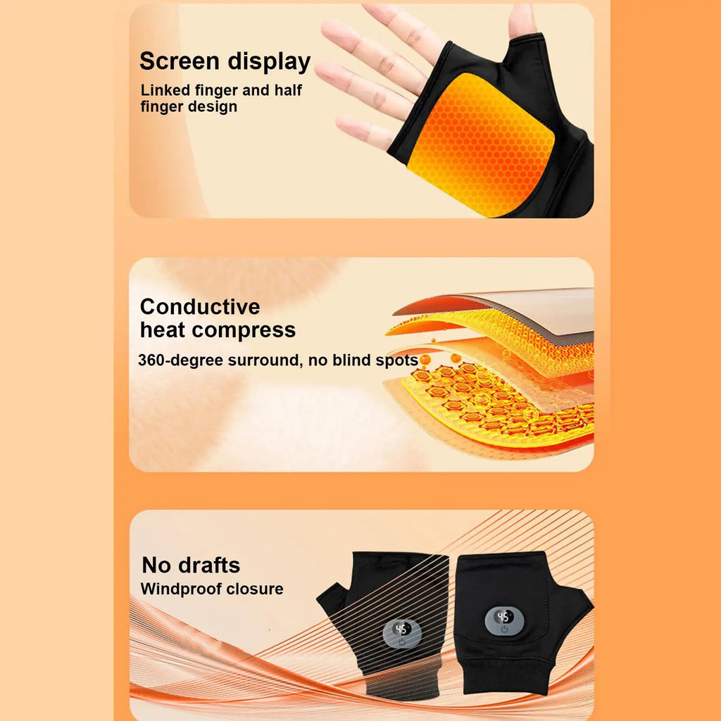 Digital Display Heated Gloves USB Electric Hand Warmer with 3 Heat Levels for Outdoor Sports & Office Use