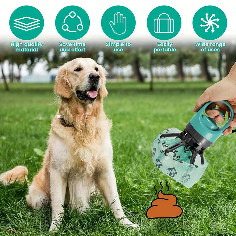 Portable Dog Pooper Scooper Outdoor Pet Waste Pick-up Cleaner Built-in Garbage Bag Handheld Pet Poop Grabber No Touch Design