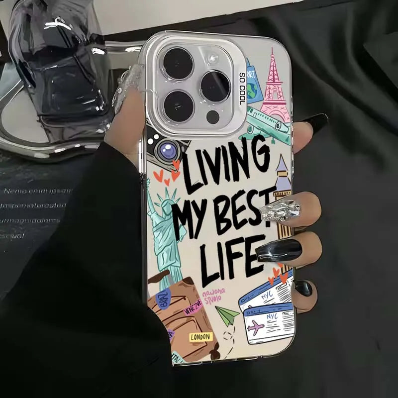 Cartoon Travel Graffiti Phone Case For iPhone 17 16 16e 15 14 13 12 11 Pro Max X XR XS Max 7 8 Plus Shockproof Hard Back Cover