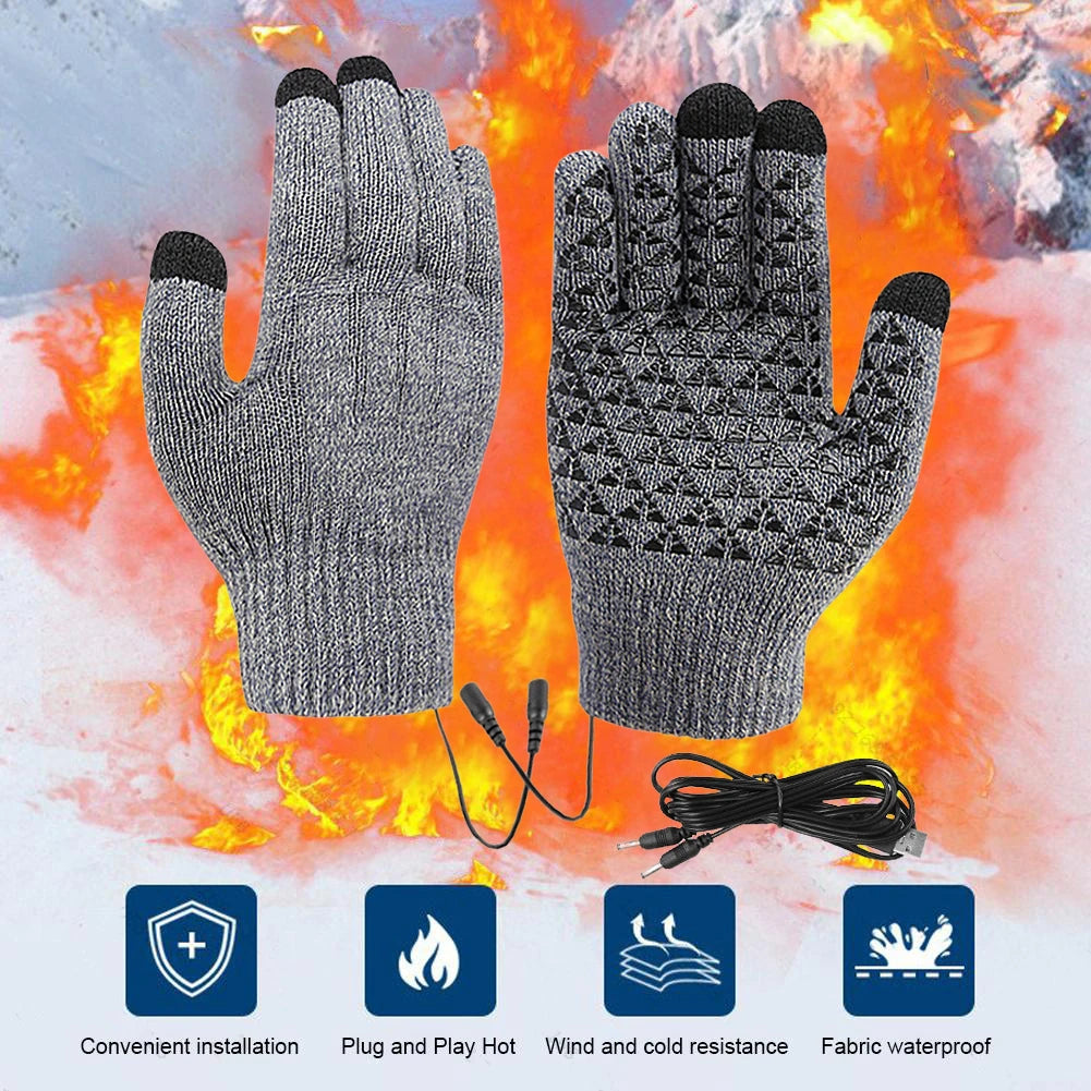 Electric Heating Gloves Men Women USB Heated Gloves Winter Motorcycle Skiing Snowboarding Touch Screen Full Finger Snow Gloves
