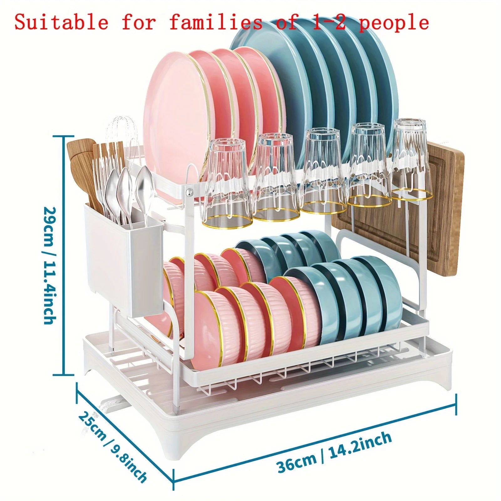 Dish Drying Rack, 2 Tier Large Dish Drying Rack for Kitchen Counter with Drainboard Stainless Steel Dish Drainer for Dish&Cup