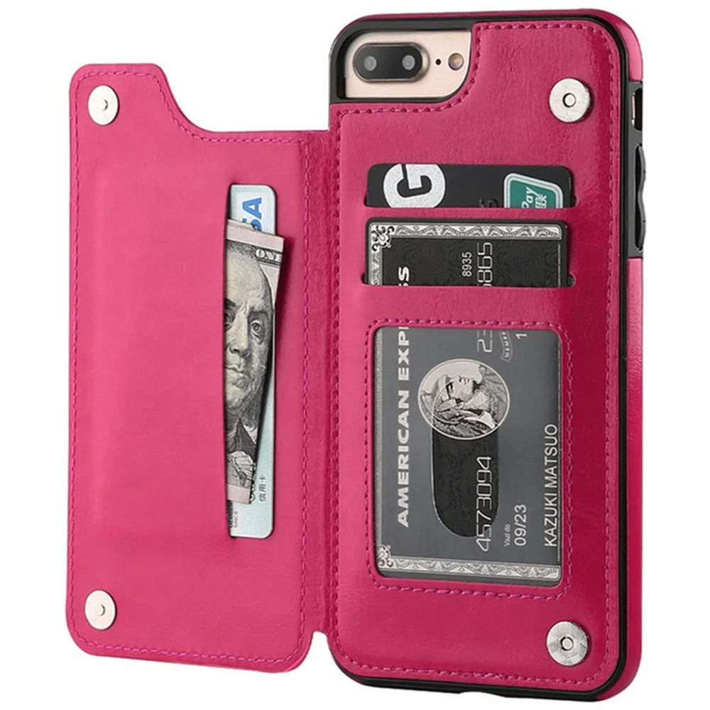 Leather Retro Card Holder Flip Cover for iPhone 11 12 13 14 15 16 Pro Max Mini Wallet Case XR X XS Max 8 7 Plus SE 2022 2020 16e
