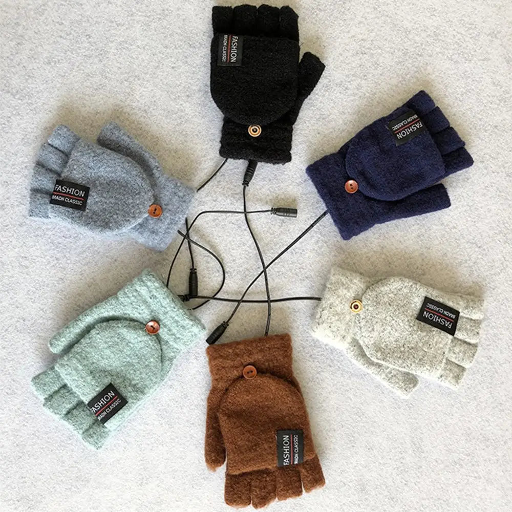 Mitten Winter Heated Gloves USB Electric Heating Gloves Full&Half Finger Warmer Gloves