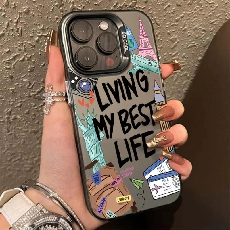 Cartoon Travel Graffiti Phone Case For iPhone 17 16 16e 15 14 13 12 11 Pro Max X XR XS Max 7 8 Plus Shockproof Hard Back Cover