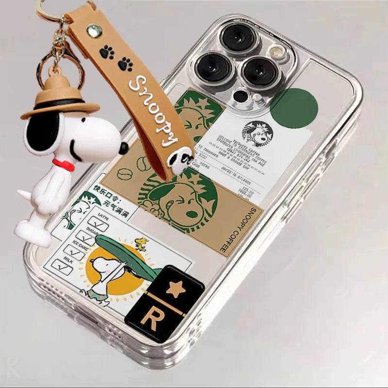 Cute Cartoon S-Snoopy coffee Clear Phone Case For iPhone 11 12 13 14 15 16 17 Pro Max 16 Plus Air XR X Funny Anti-Fall Cover﻿﻿