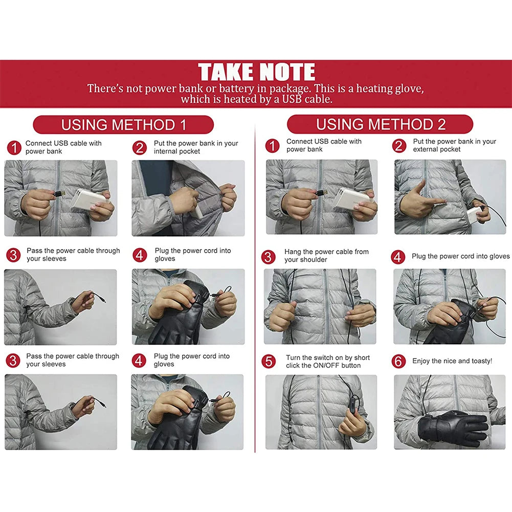 Winter Electric Warming Gloves Thermal Heated Gloves USB Heated Gloves Waterproof Winter Outdoor Warm Gloves for Off Road Skiing