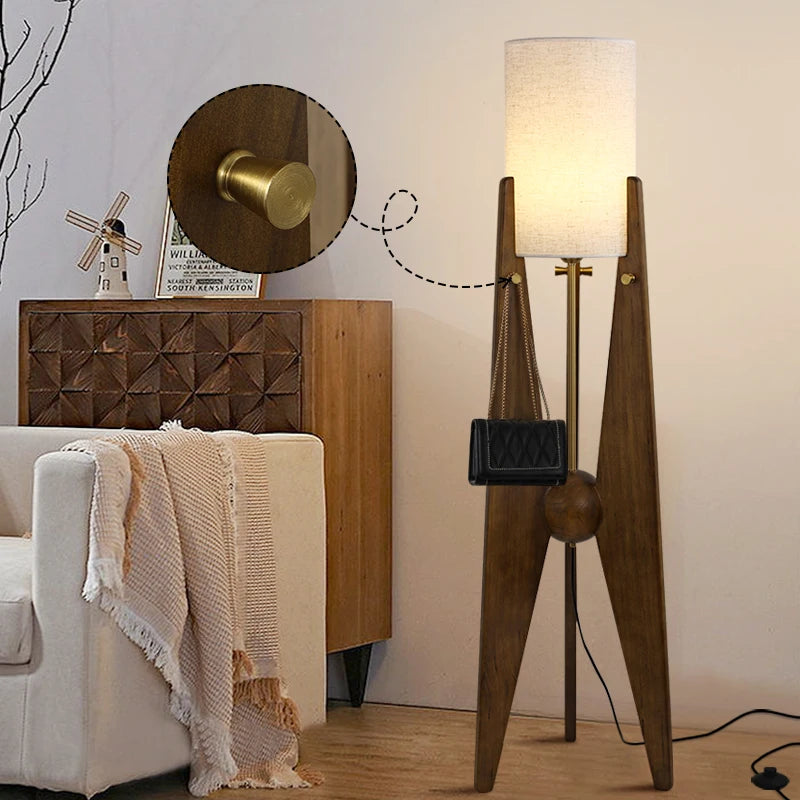 Solid Wood Floor Lamp Nordic Art Simple Modern Lamp Shade Fabri Bedroom Living Room Decor Reading Restaurant Living Room Standin