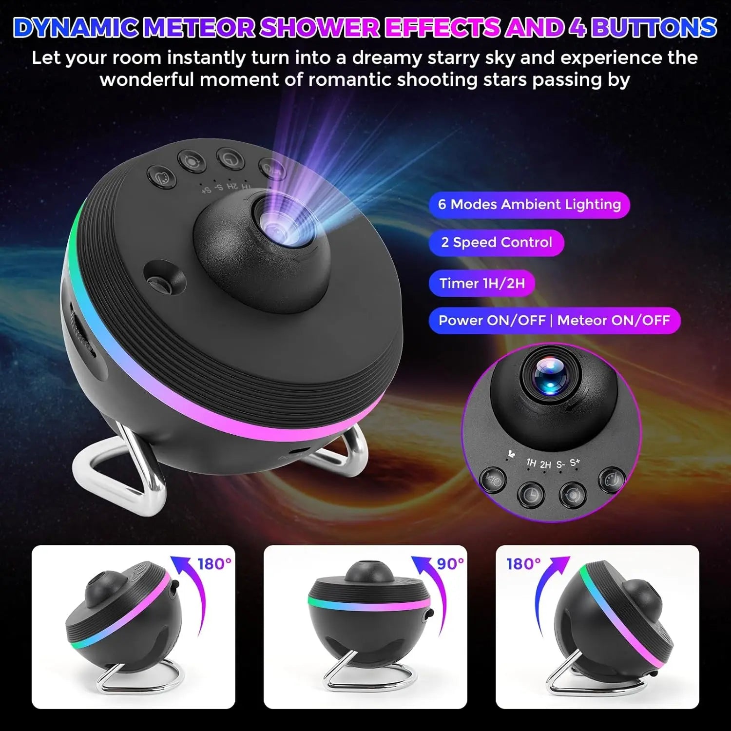 Galaxy Meteor Projector Night Light Lamp 360° Rotary Planetarium Projector 4K HD Star Projector For Kids Adults Room Decoration
