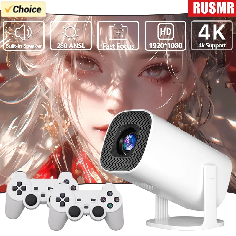 RUSMR P30 Max Projector HD 1080P Android 11 Proyector Video Game Console With 2 Wireless Game Controllers Built-in 3000 Games