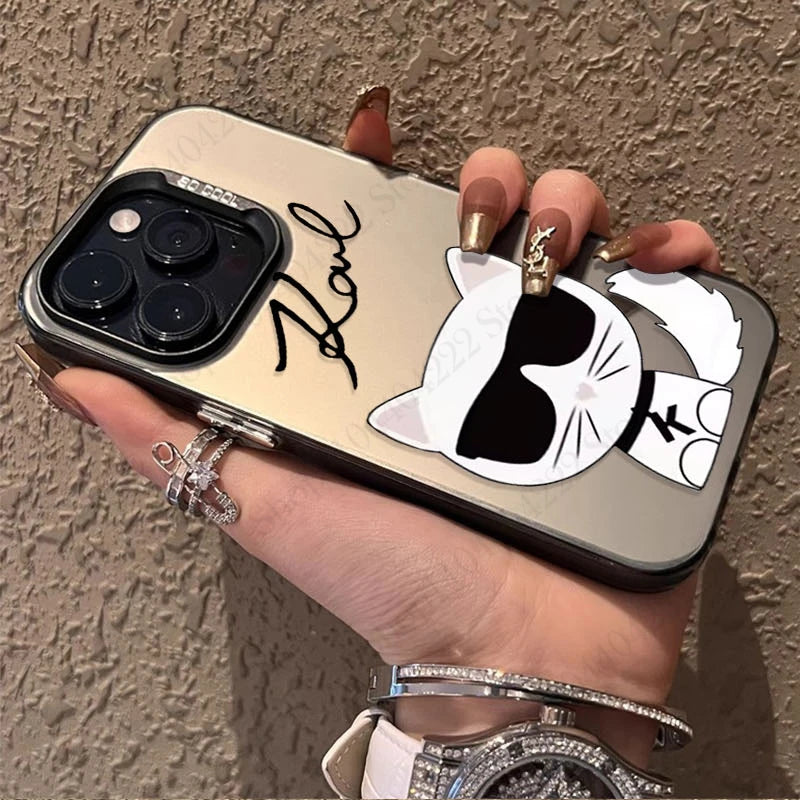 Cartoon Designer Signature Plating Case for iPhone 16E SE4 12 16 15 14 13 11 Pro Max XS X XR 8 7 Plus SE 2020 Shockproof Cover