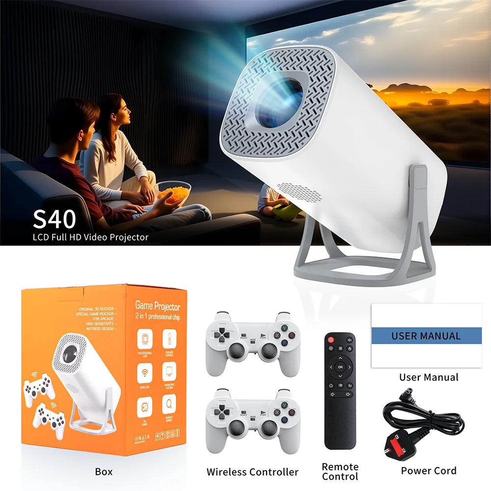 3000+Games Projectors  4K HD wifi 6 BT5.4 Android 11 64G home theaters sound Low noise Dual gamepads Outdoor Projetor