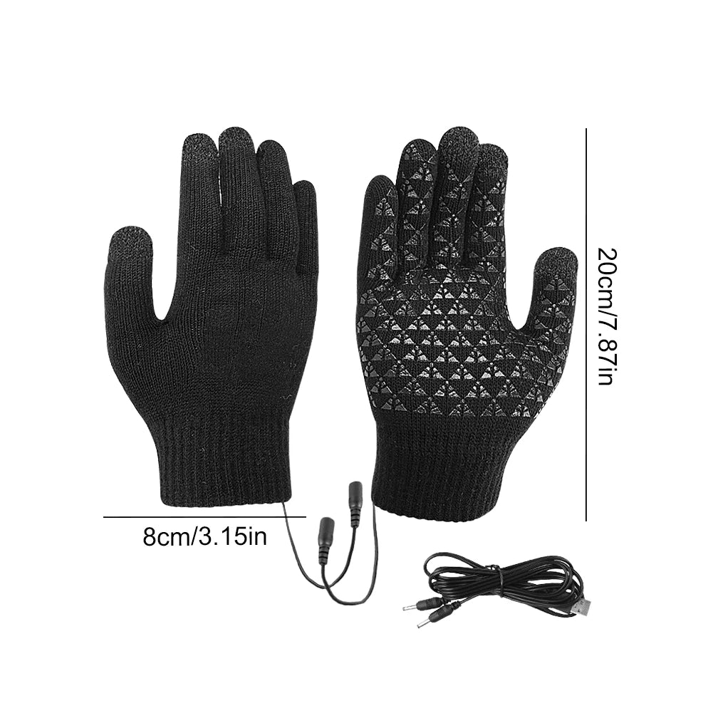 Rechargeable Electric Heated Gloves USB Heated Knitted Gloves Skiing Climbing Motorcycle Gloves Touch Screen Winter Hand Warmer