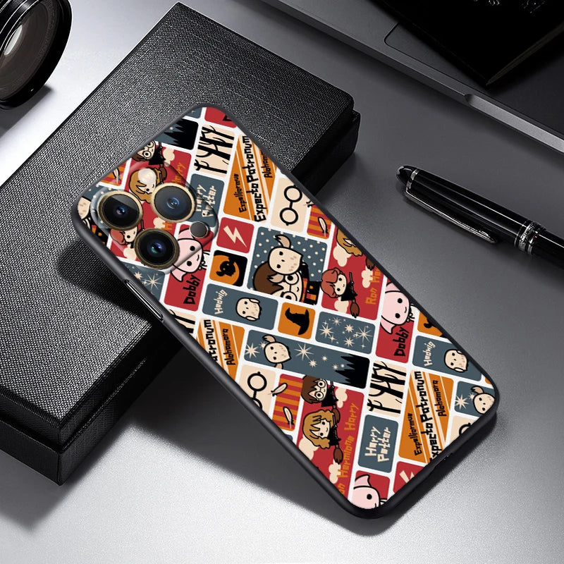 H-H-Harries Logo P-Potteres Art For iPhone 15 14 13 12 11 XS XR X 8 7 SE Pro Max Plus Mini Black Back Phone Case