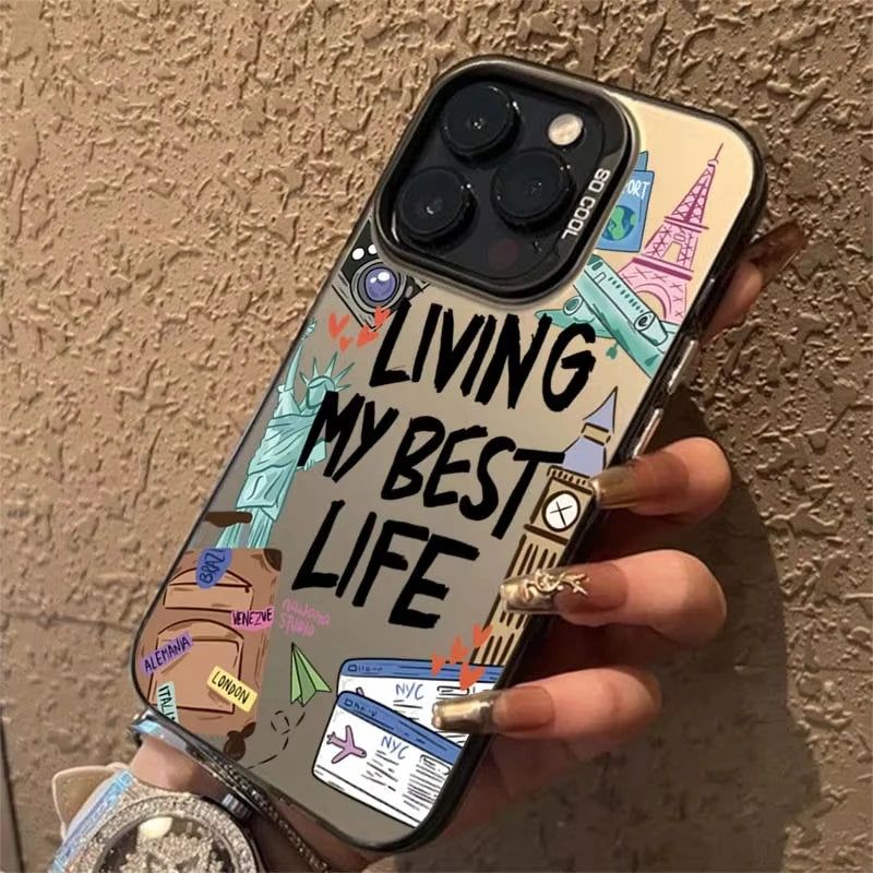 Cartoon Travel Graffiti Phone Case For iPhone 17 16 16e 15 14 13 12 11 Pro Max X XR XS Max 7 8 Plus Shockproof Hard Back Cover