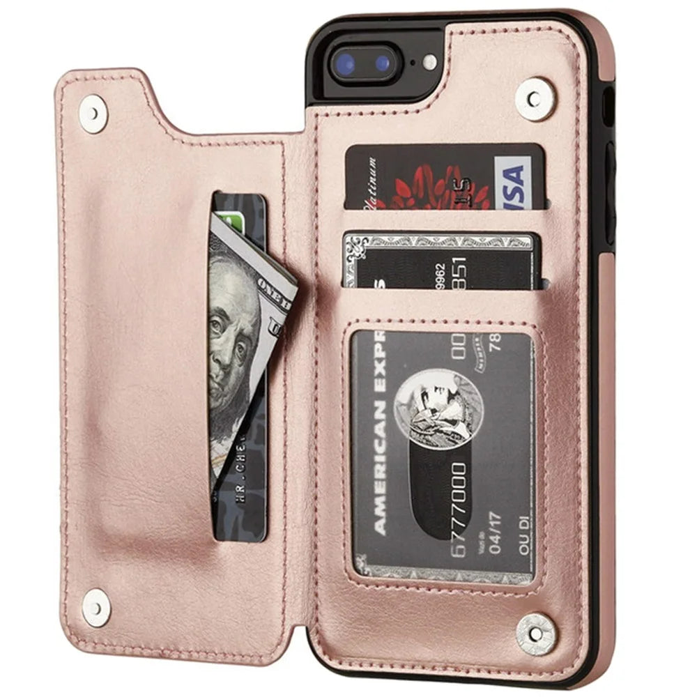 Leather Retro Card Holder Flip Cover for iPhone 11 12 13 14 15 16 Pro Max Mini Wallet Case XR X XS Max 8 7 Plus SE 2022 2020 16e
