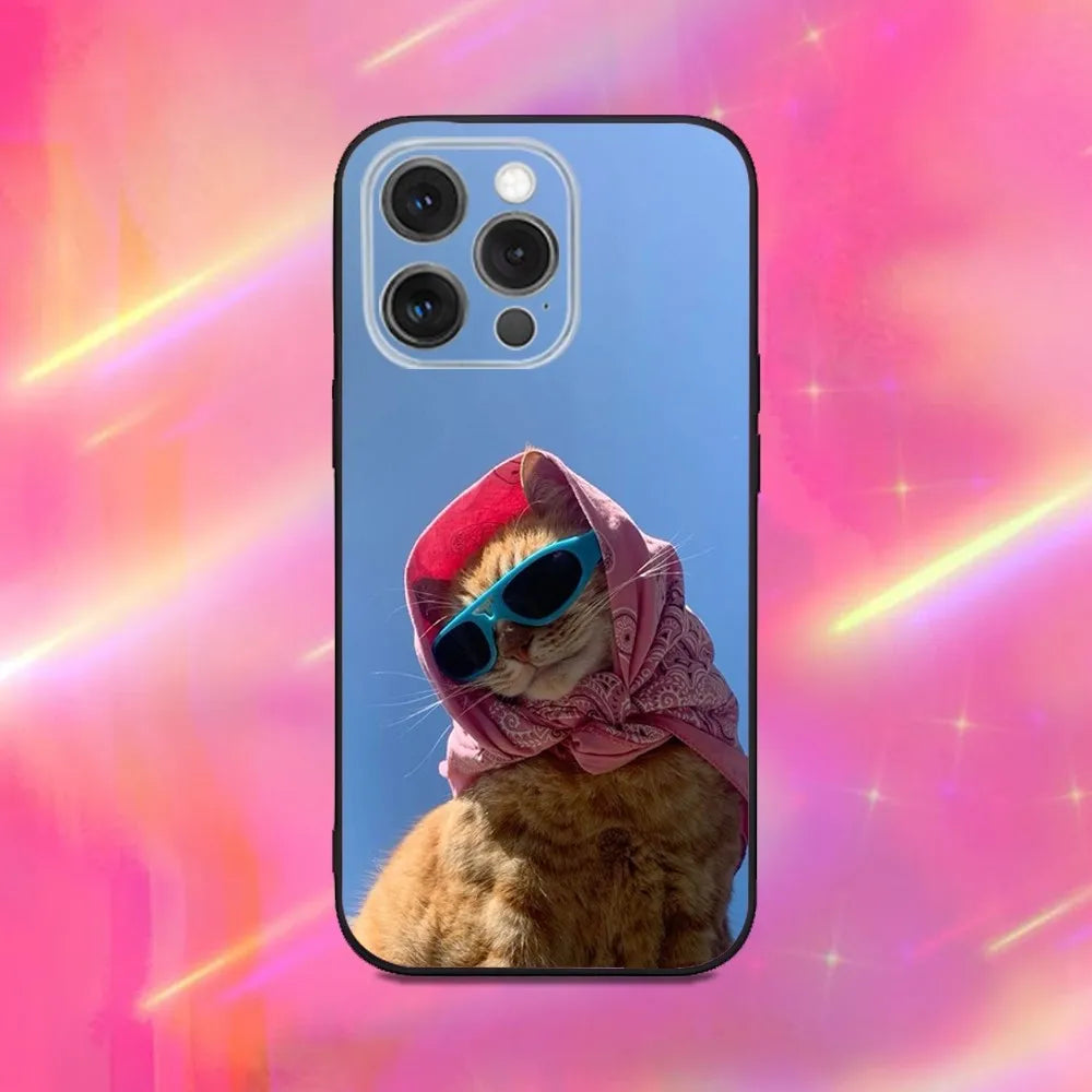 Funny Cute Cat Phone Case For iPhone 16 15 14 13 12 11 Pro Max Mini X XS SE 7 8 Plus 16E Shockproof Non-Slip Soft Back Cover