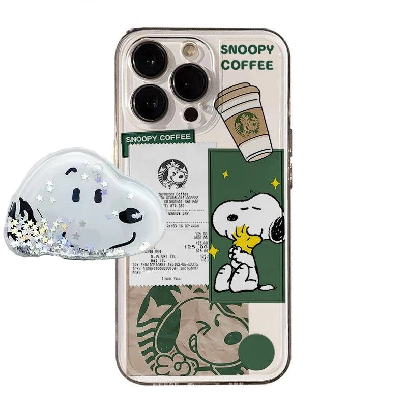 Cute Cartoon S-Snoopy coffee Clear Phone Case For iPhone 11 12 13 14 15 16 17 Pro Max 16 Plus Air XR X Funny Anti-Fall Cover﻿﻿