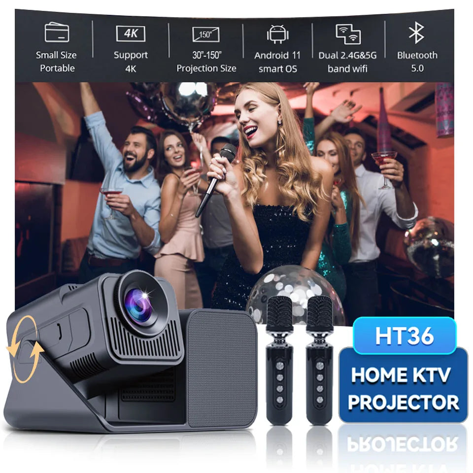 Double Eleventh Promotion HT36 Support 4K Projector 200ANSI Android 11.0 BT5.0 Full HD Home Theater Movie KTV Karaoke Projectors