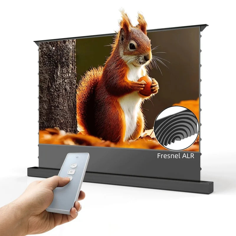 High Contrast 8K Fresnel Long Throw Motorized Floor Rising ALR Screen 16:9 Electric Floor Up Ambient Light Rejecting Projection