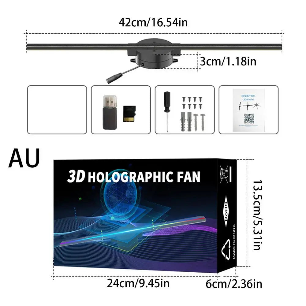 Hologram Fan Projector 16.5in 3D Holographic Fans with 244 LED Lights 2000x224 Resolution Holiday Projector Image Video