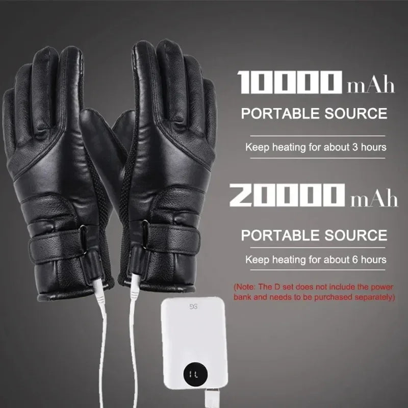 USB Heated Gloves Waterproof Motorcycle Gloves Full Hand Touchscreen 3 Heat Settings Rechargeable for Snow Riding Commute
