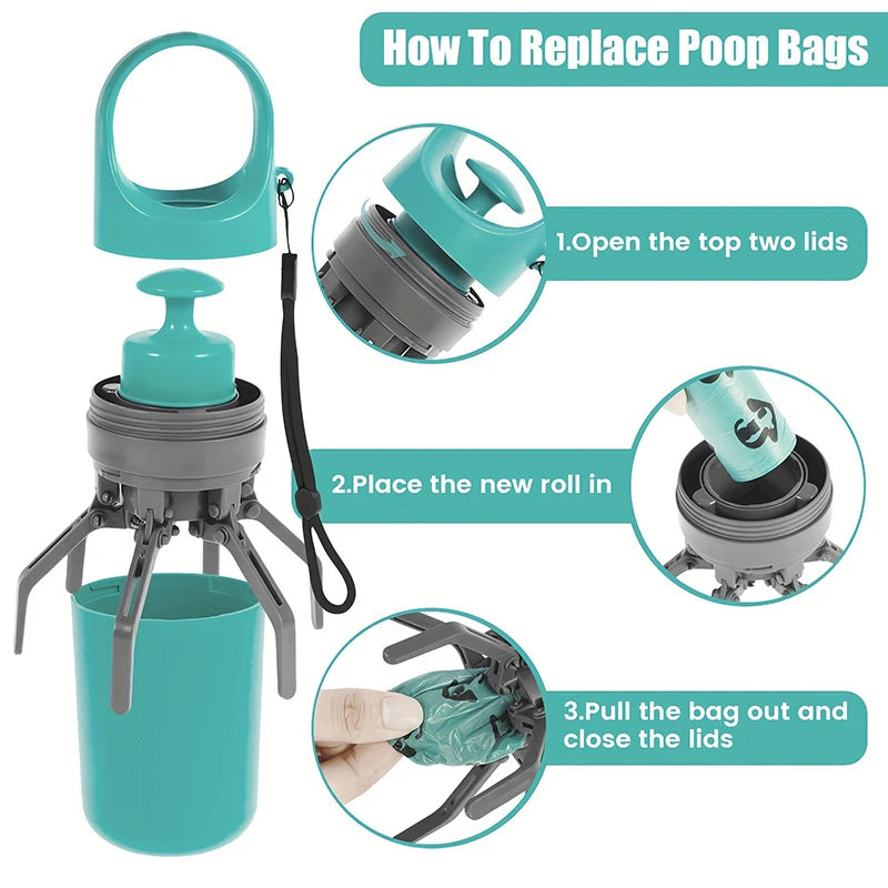 Portable Dog Pooper Scooper Outdoor Pet Waste Pick-up Cleaner Built-in Garbage Bag Handheld Pet Poop Grabber No Touch Design