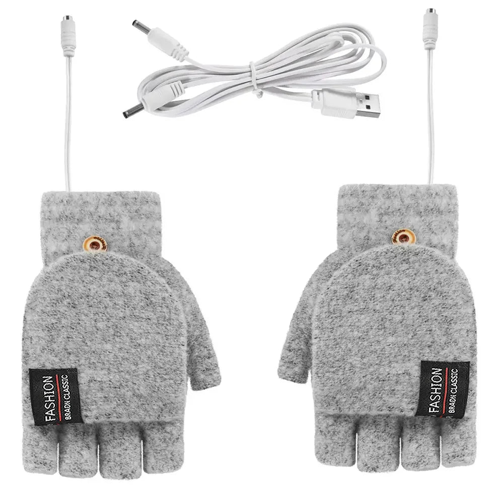 1 Pair USB 5V Electric Heated Gloves Winter Outdoor Heated Gloves Pure Color Mittens Double-Sided Heated Gloves Touchscreen