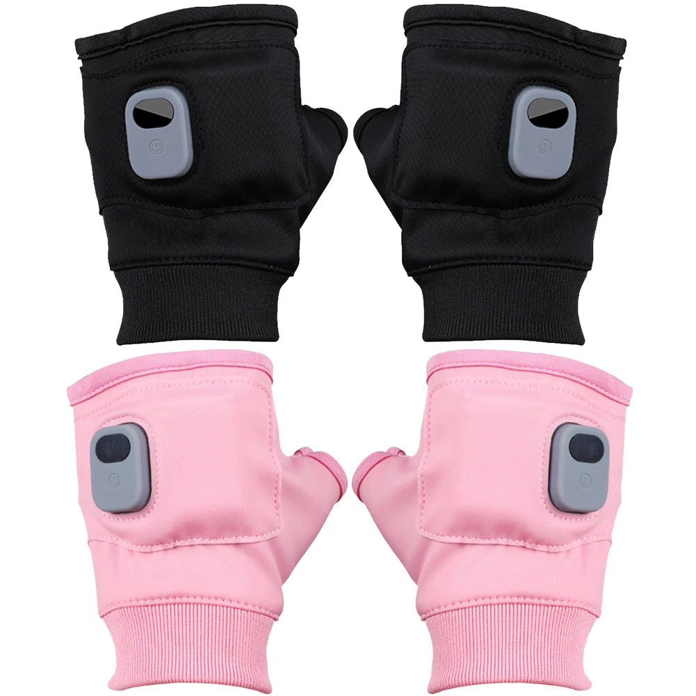 Electric Heating Gloves 360 Degree Heating Rechargeable Heated Gloves Fingerless Touchscreen for Outdoor Hiking Cycling