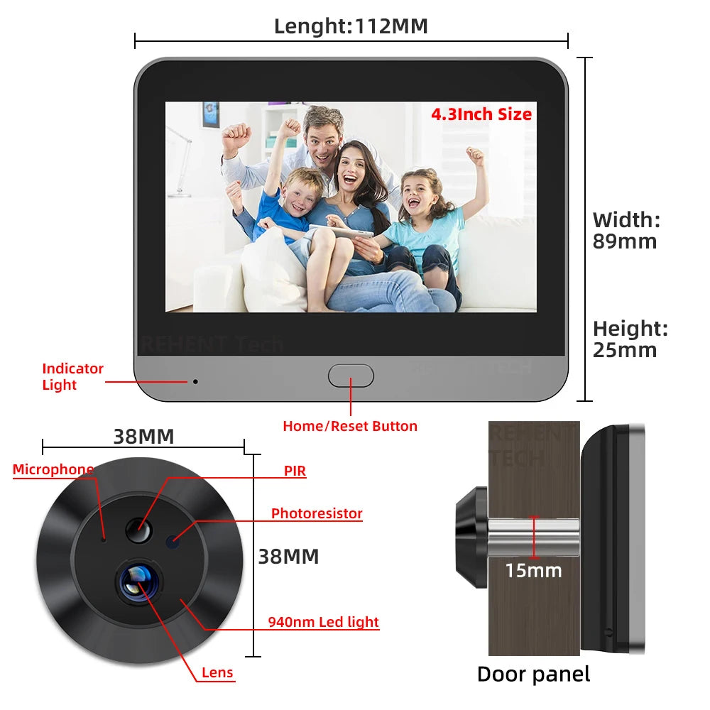 3MP Tuya Smart Life APP 2.4Ghz WiFi Digital Magic Eye Door Viewer Battery Powered Peephole Camera with 4.3inch Screen Monitor