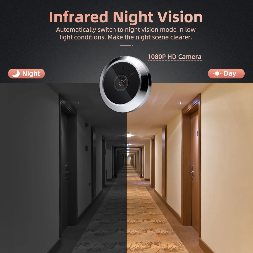 WSDCAM 1080P Photograph Video Doorbell Wifi Home Security Door Eye Camera PIR Motion Detection Door Peephole Viewer