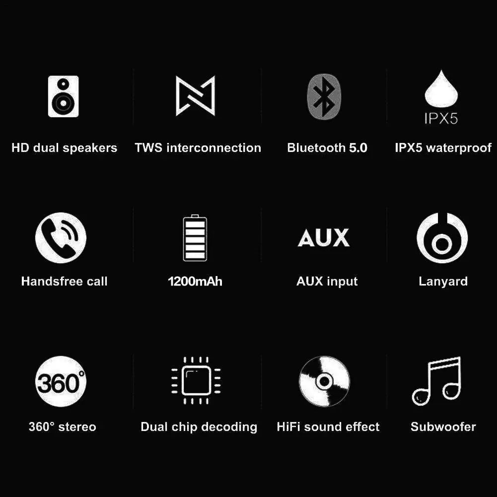 Portable Wireless Speaker Bluetooth Speaker TWS Stereo Speaker 3D Bass Speaker with Hands Free Call Waterproof Audio Accessories