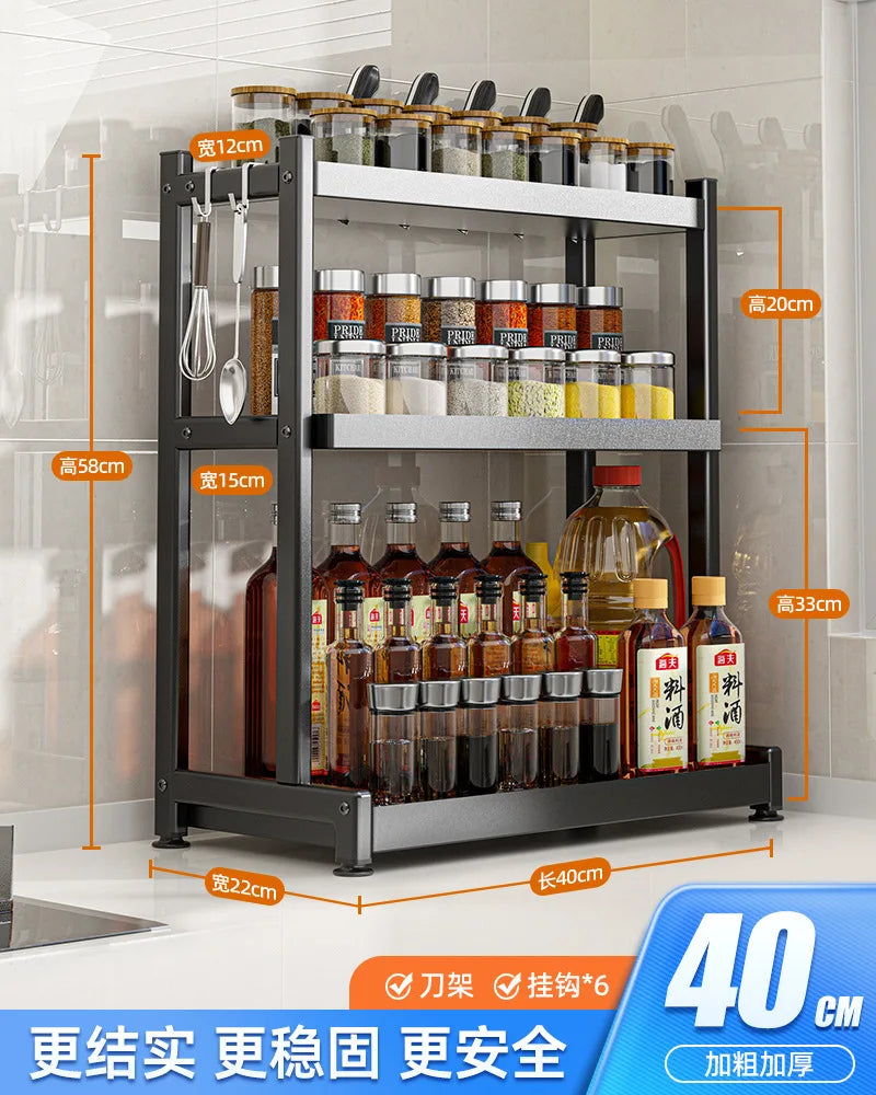 2/3Layers Spice Rack Seasoning Storage Rack Door Spices Jars Condiments Cutting Board Knife Racks Drain Stand Kitchen Organizer