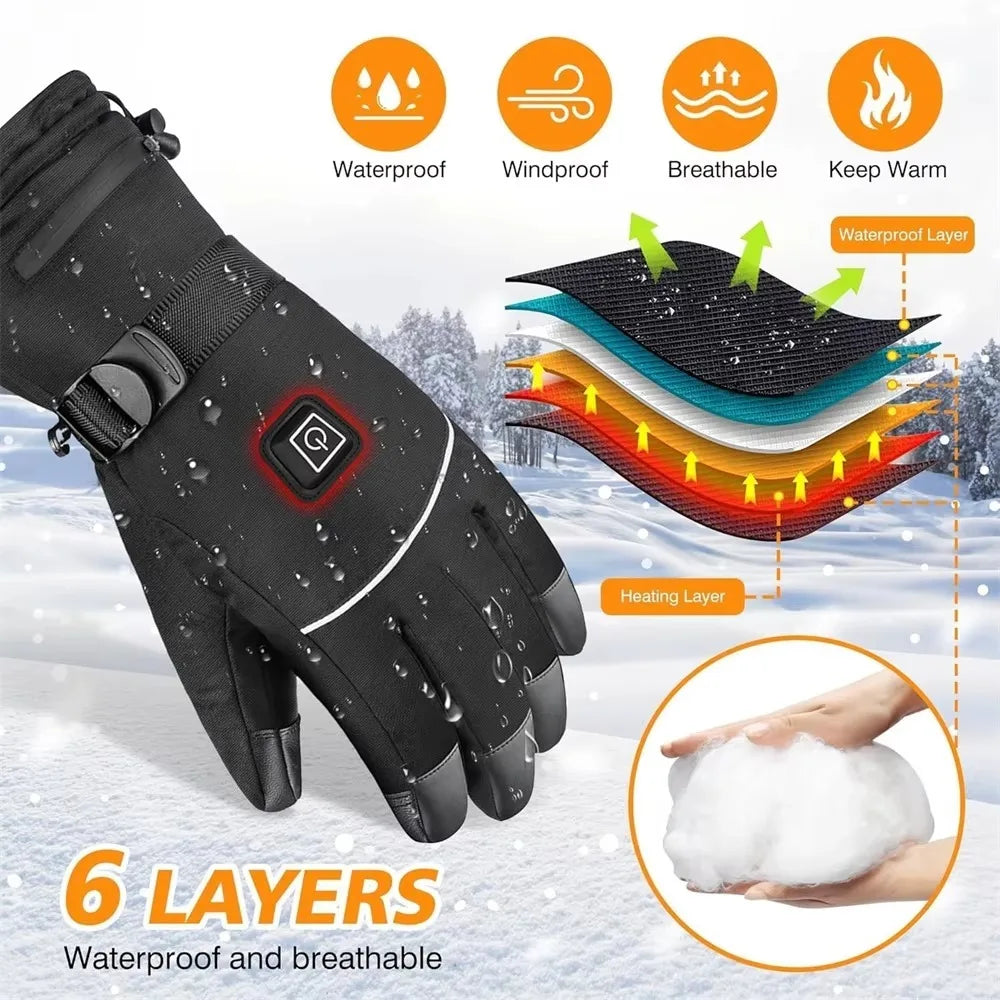 Waterproof Heated Gloves Windproof Hand Warmer Electric Thermal Gloves Full Finger Non-slip Snowboard Ski Gloves Winter Outdoor