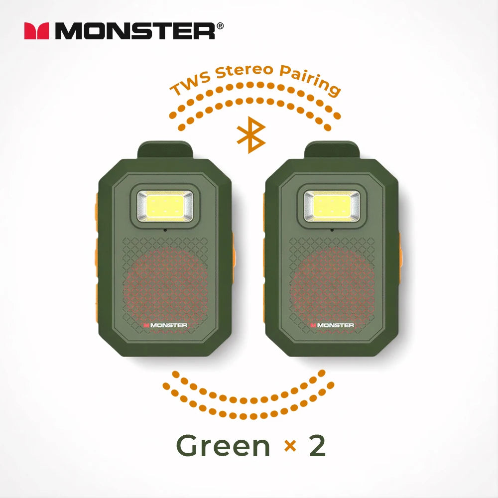 Monster TWS Bluetooth Speaker Wearable Magnetic Clip-on Portable Bluetooth Sound Box IPX67 Waterproof Subwoofer Powerful Bass