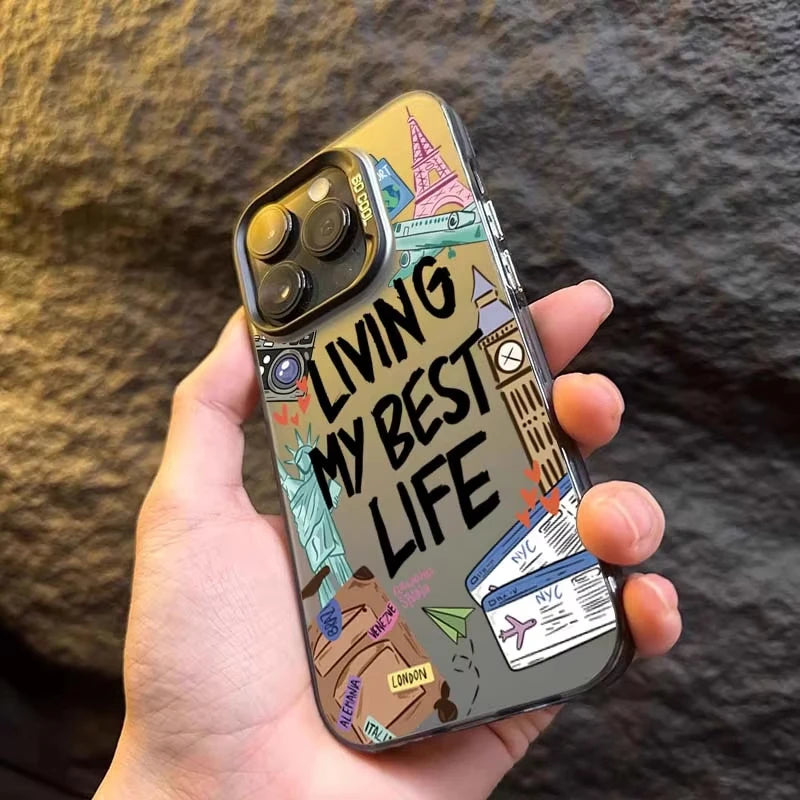 Cartoon Travel Graffiti Phone Case For iPhone 17 16 16e 15 14 13 12 11 Pro Max X XR XS Max 7 8 Plus Shockproof Hard Back Cover