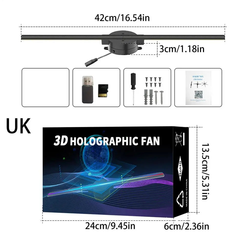 Hologram Fan Projector 16.5in 3D Holographic Fans with 244 LED Lights 2000x224 Resolution Holiday Projector Image Video