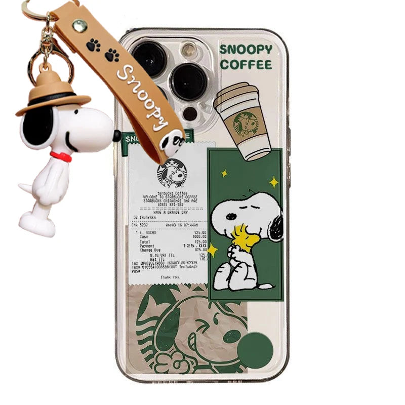 Cute Cartoon S-Snoopy coffee Clear Phone Case For iPhone 11 12 13 14 15 16 17 Pro Max 16 Plus Air XR X Funny Anti-Fall Cover﻿﻿