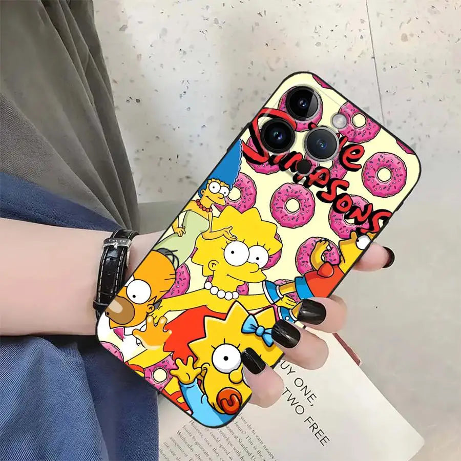 The Simpsons Donuts Case for iPhone 15 Plus 17 16 Pro Max X XS XR 17Air 12 11 7 8 14 13 Mini SE Soft Back Phone Cover