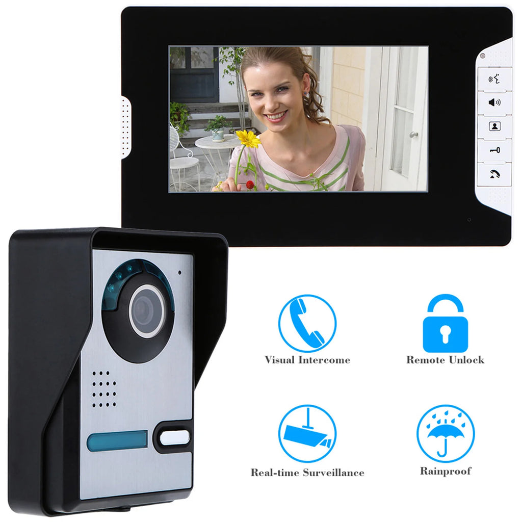 Video Intercom System, 7" Video Intercom Doorbell Camera System, Smart Video Door Phone Intercom Kit Waterproof Camera Door Bell