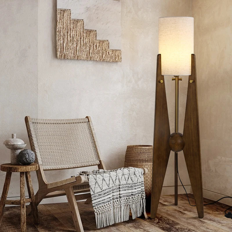 Solid Wood Floor Lamp Nordic Art Simple Modern Lamp Shade Fabri Bedroom Living Room Decor Reading Restaurant Living Room Standin