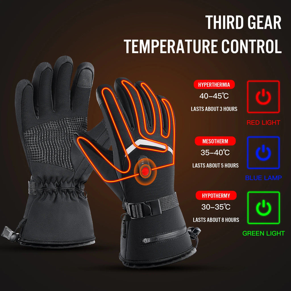 Electric Heated Gloves Motorcycle Winter Moto Heated Gloves Warm Waterproof Rechargeable Heating Thermal Gloves For Snowmobile