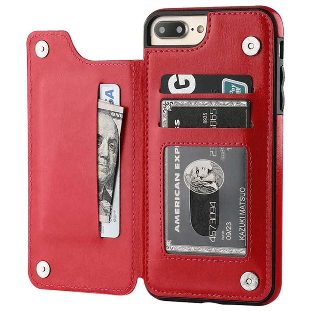 Leather Retro Card Holder Flip Cover for iPhone 11 12 13 14 15 16 Pro Max Mini Wallet Case XR X XS Max 8 7 Plus SE 2022 2020 16e