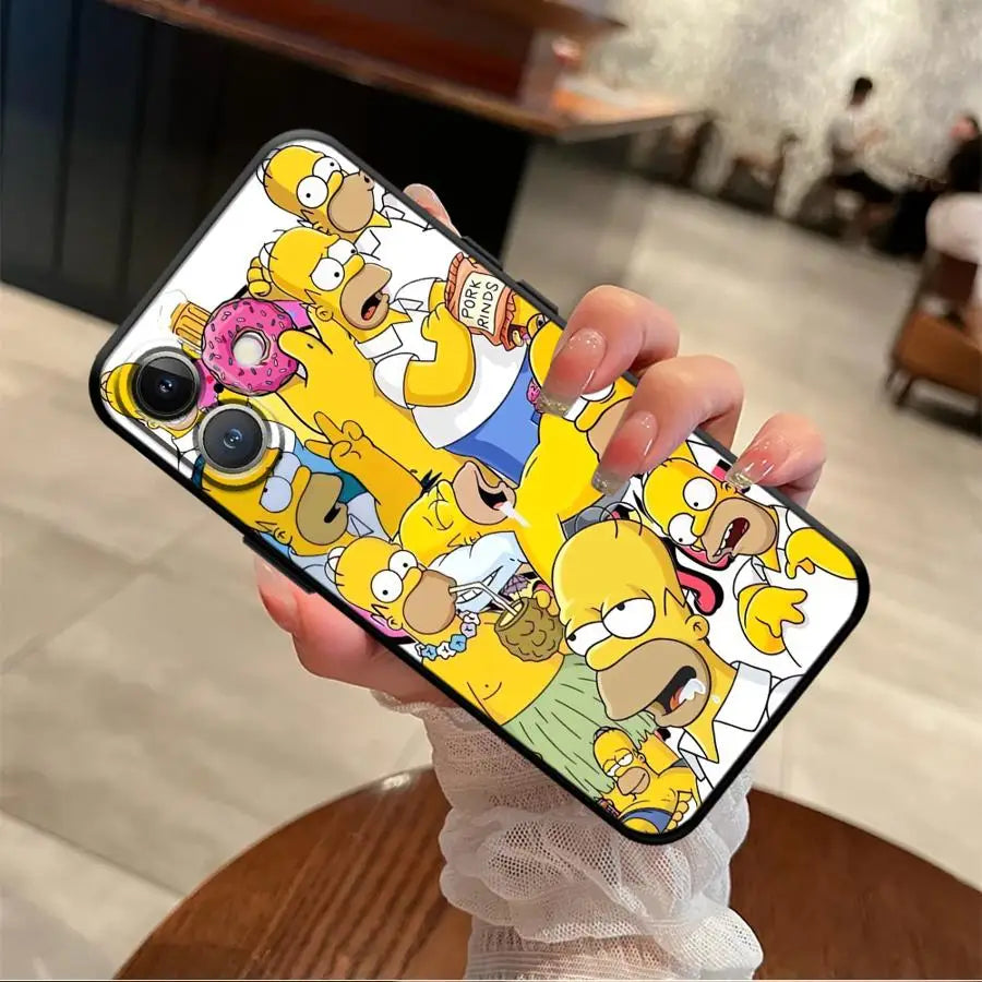 The Simpsons Donuts Case for iPhone 15 Plus 17 16 Pro Max X XS XR 17Air 12 11 7 8 14 13 Mini SE Soft Back Phone Cover