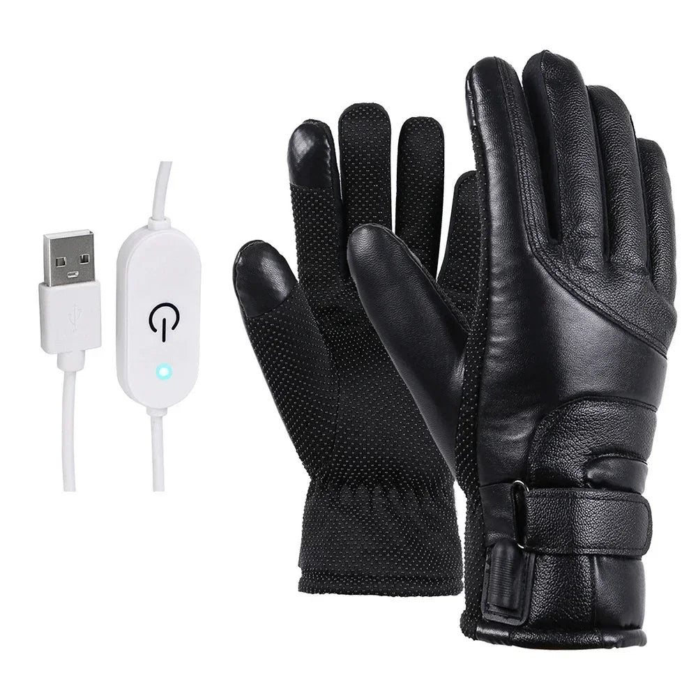 USB Heated Gloves Waterproof Motorcycle Gloves Full Hand Touchscreen 3 Heat Settings Rechargeable for Snow Riding Commute