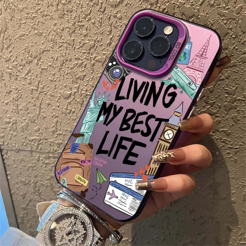 Cartoon Travel Graffiti Phone Case For iPhone 17 16 16e 15 14 13 12 11 Pro Max X XR XS Max 7 8 Plus Shockproof Hard Back Cover