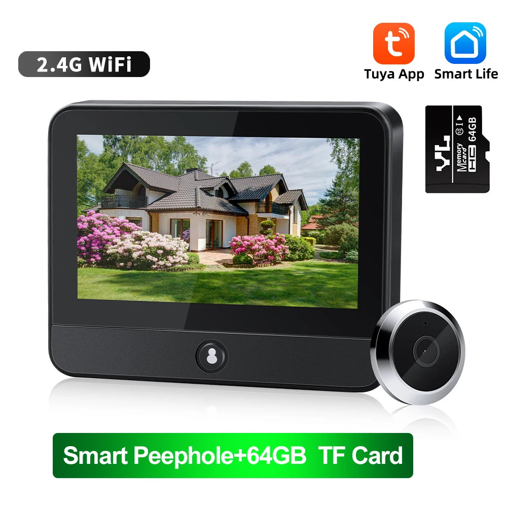 WSDCAM 1080P Photograph Video Doorbell Wifi Home Security Door Eye Camera PIR Motion Detection Door Peephole Viewer