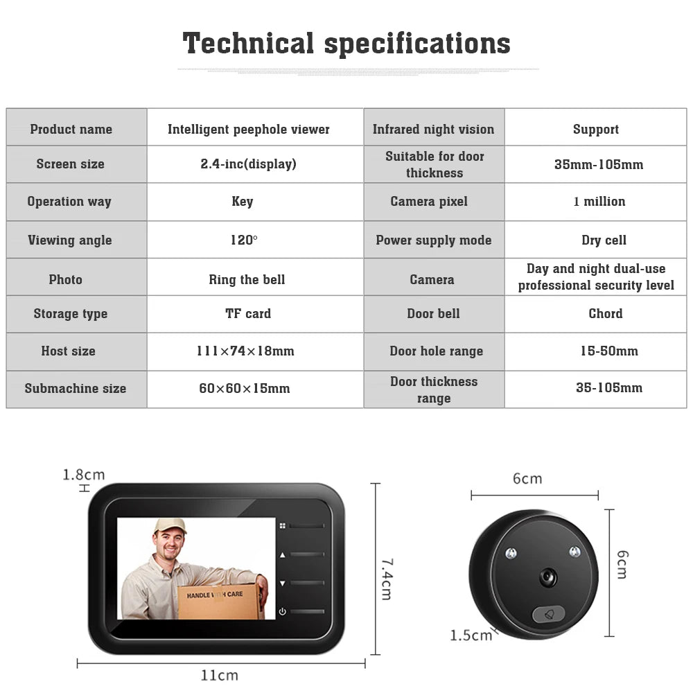 Doorbell Door Viewer Camera Door Peephole with Wireless Monitor Live View Available Digital Night Vision Photo Shooting
