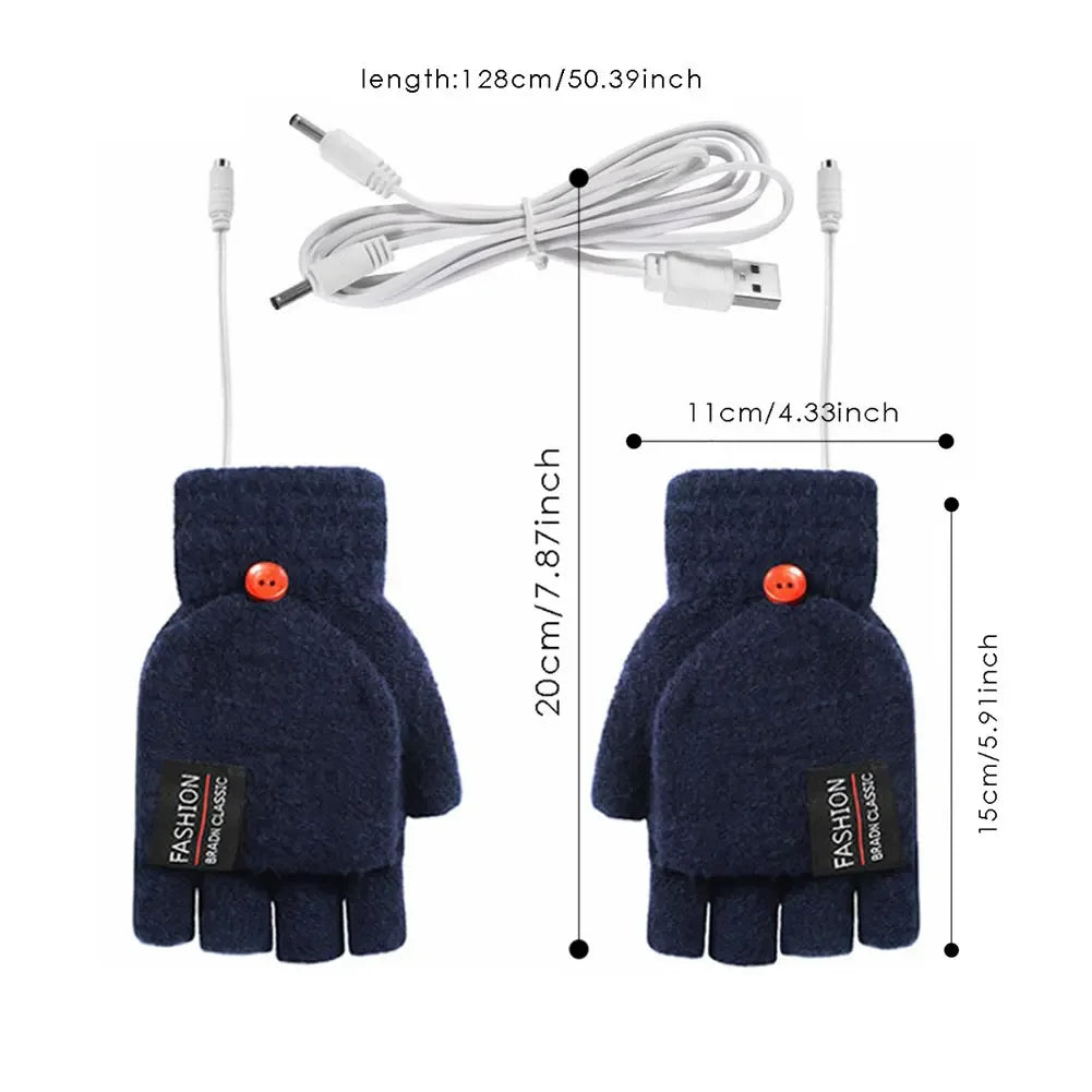 1 Pair USB 5V Electric Heated Gloves Winter Outdoor Heated Gloves Pure Color Mittens Double-Sided Heated Gloves Touchscreen