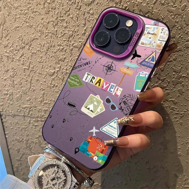 Cartoon Travel Graffiti Phone Case For iPhone 17 16 16e 15 14 13 12 11 Pro Max X XR XS Max 7 8 Plus Shockproof Hard Back Cover
